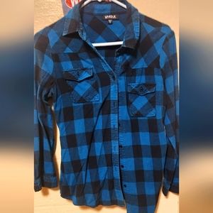 Blue flannel button down top